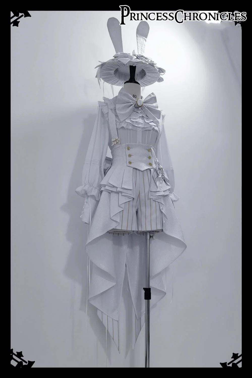 Princess Chronicles - Rabbit Theater White Moonlight - Ouji Lolita Shorts Set Corset and Rabbit Hat Accessory