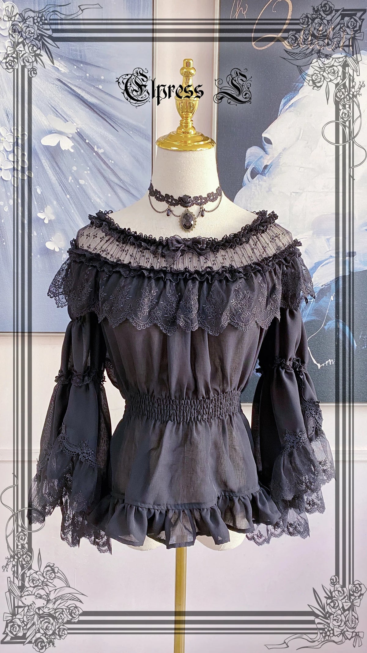 Elpress L - Universal Black White Chiffon Lolita Blouse