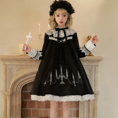 Mademoiselle Pearl - Winter Evening Prayer - Gothic Lolita Jumper Dress Embroidered Candlestick OP Dress