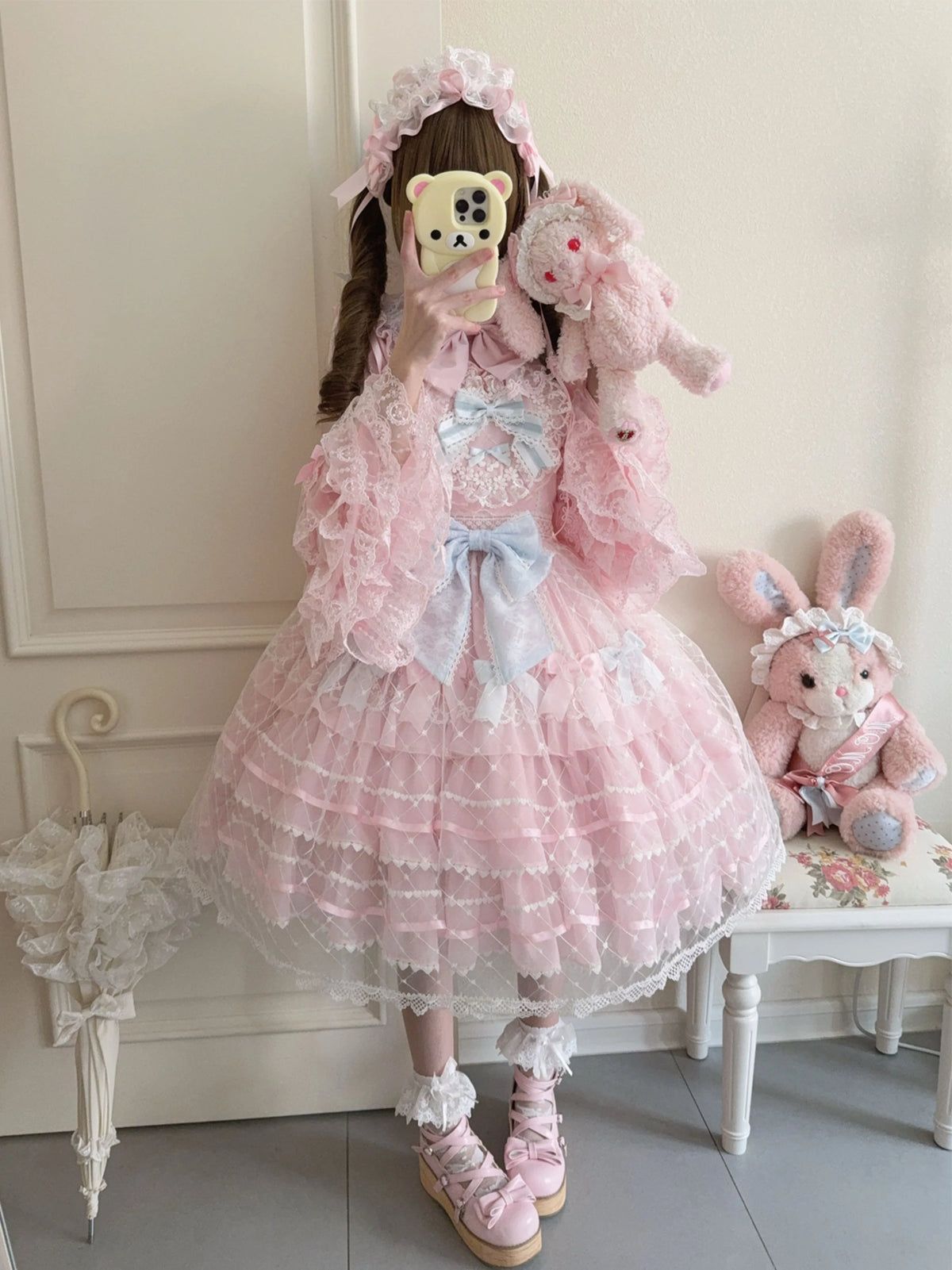 Hanguliang - Spring Awakening - Sweet Lolita JSK and Princess-Sleeved Shirt with Lace Detail