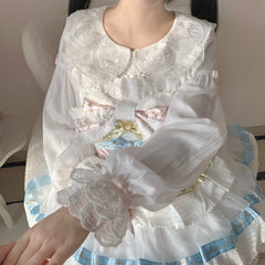 Flower Banquet - Sweet Lolita Blouse Embroidered Shirt with Long Sleeve