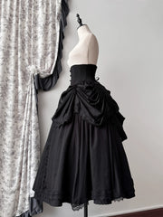 Muppet Mind Ben - Dreaming - Gothic Lolita Skirt Fishbone Long Skirt Ruffled Hem