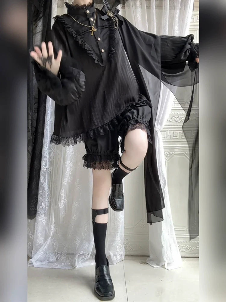 CastleToo - Black Moonlight - Ouji Lolita Chiffon Shirt Outfit