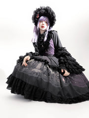 Dark Circle Clinic - Barbara Manor Night - Gothic Lolita JSK Pleated Floral Print Lolita Dress