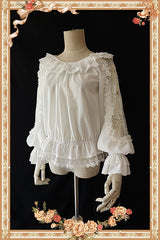 Infanta - Jenny Cookies - Classic Lolita Chiffon Blouse with Hollow-out Lace Shoulder