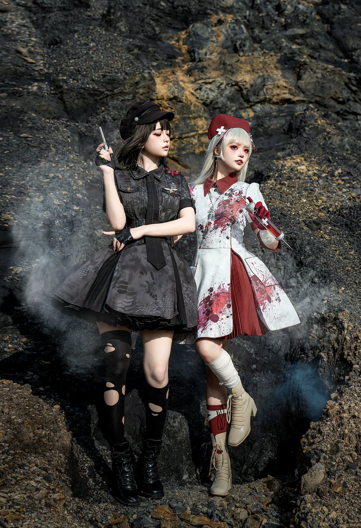 Your Highness - Iron Rose Black Mamba - Gothic Lolita OP Nurse Military Lolita Dress