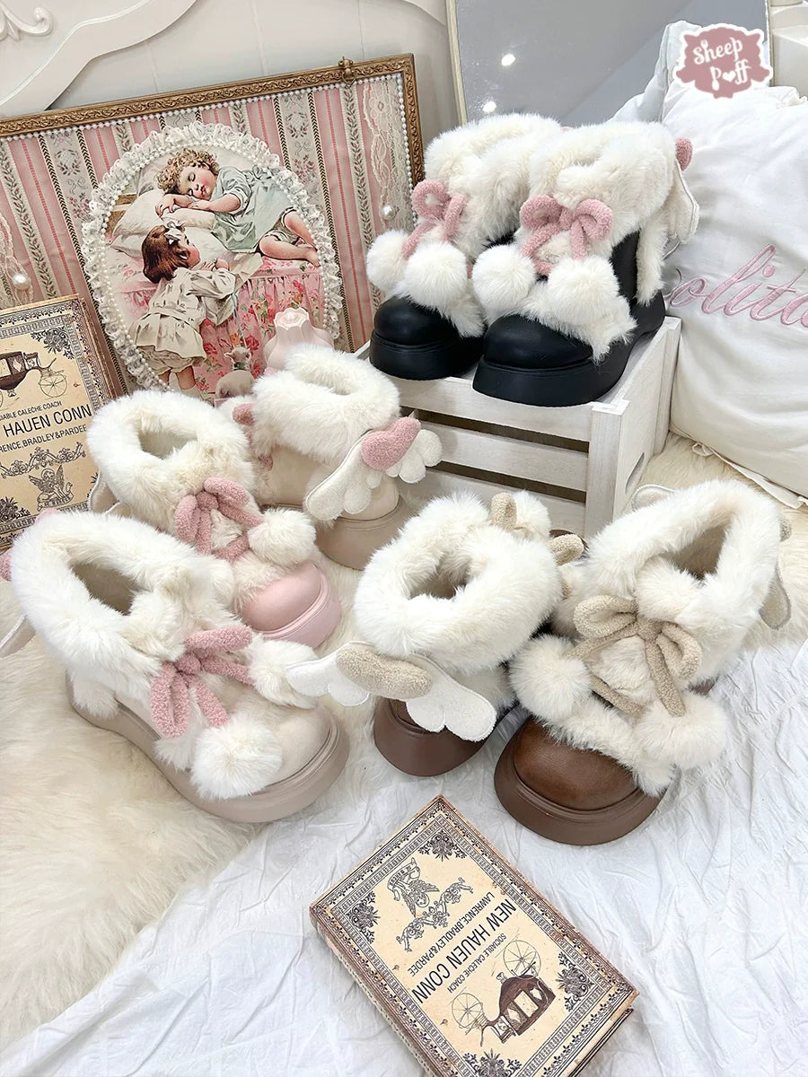 Sheep Puff - Fluffy Qubi - Winter Lolita Shoes Sweet Warm Snow Boots with Plush