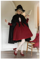 With Puji - Pilgrim - Black Gothic Lolita Cape, Detachable 2-Piece