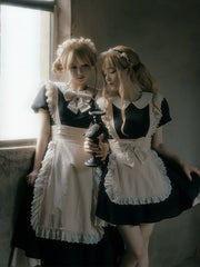 With PUJI - Kiss Kiss - Vintage Lolita OP Dress Maid Lolita Apron Dress