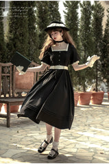 HuTaoMuJK - Thoughts - Vintage Lolita OP Dress Square Neckline Black Lolita Dress