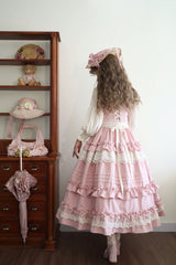 Qianmu - Lilianne - Elegant Lolita Ruffled Hem JSK Dress Multicolors