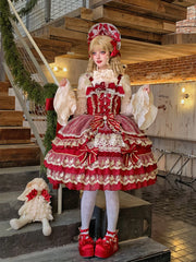 Hanguliang - Gem Crown - Sweet Lolita JSK Suit Tiered Ruffles Doll-Like Dress and BNT