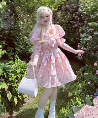 Yingtang - Berlin Rose - Plus Size Lolita Dress Puffy Trailing Floral Print