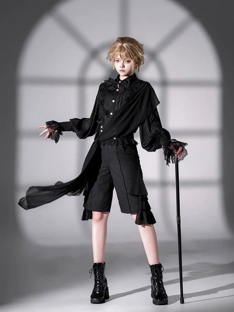 CastleToo - Eternal City - Black Ouji Lolita Pointed Collar Shirt Outfit