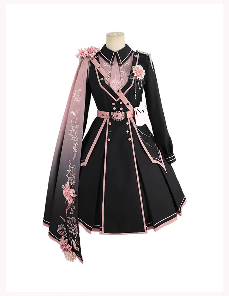 Chunlv Lolita - Dark Pink Military Lolita OP Dress Lolita Cloak