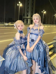 Meowing and fruity - Elegant Lolita Gradient Dark Blue Prom Dress Set