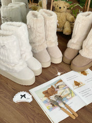 Pure Tea For Dream - Winter Love Song - Winter Lolita Mid-Calf Boots Plush Snow Boots Thick Sole