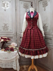 Miss Point - Rose - Elegant Lolita Fishbone Grid Skirt Customized