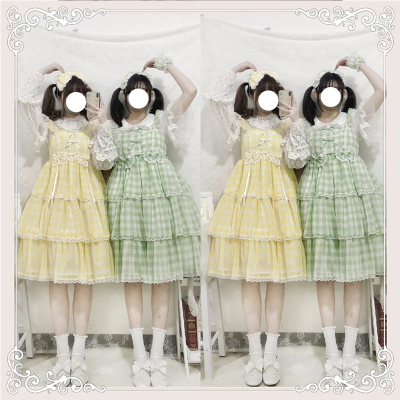Sakurada Fawn - Plus Size Lolita Jumper Dress Plaid Sweet JSK