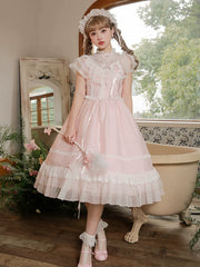 Mademoiselle Pearl - Confession under the Sakura Tree - Sweet Lolita Pink JSK and OP Dress Set