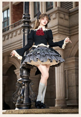 With PUJI - Night Feast - Gothic Lolita Suit Ouji Lolita Tailcoat Tiered Skirt Shorts