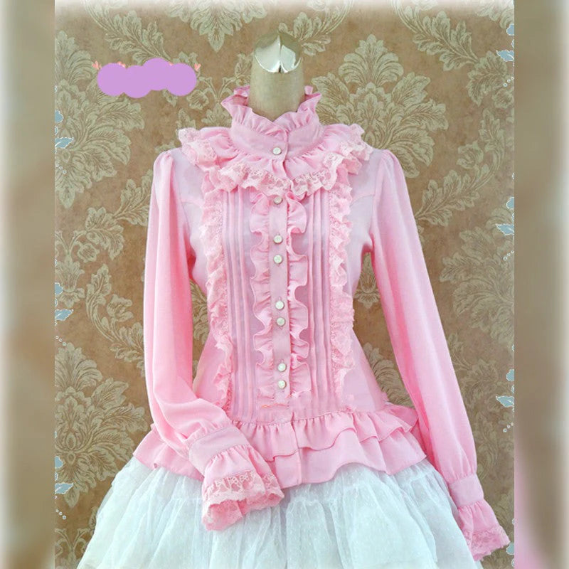Strawberry Witch - Stand Coallr Silk Retro Lolita Blouse