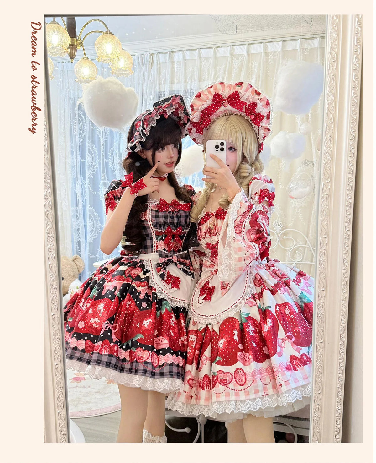 Mengfuzi - Strawberry - Sweet Lolita OP and JSK with Strawberry Print