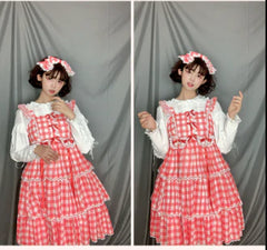 Sakurada Fawn - Plus Size Lolita Jumper Dress Plaid Sweet JSK