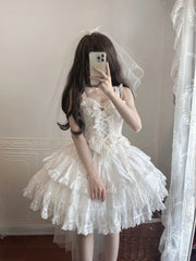 Kuma - Revolver Sweetie - Coordinated White Sweet Lolita Set with Heart-Shaped Bodice