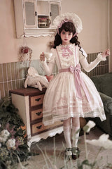 Half Sweet Lolita - Doll Garden - Sweet Lolita JSK Dress Cat Print Pink Dress Set