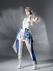 Designer's Gift - Blue Dragon Bone - Ouji Lolita Shorts Suit with Embroidery and Trailing