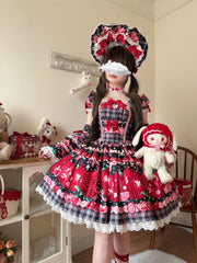 Mengfuzi - Strawberry - Sweet Lolita OP and JSK with Strawberry Print