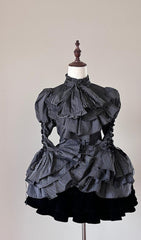 FlowerFairyDaily - Gothic Lolita Striped Shirt With Alternative NeckTie/Jabot
