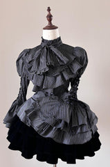 FlowerFairyDaily - Gothic Lolita Striped Shirt With Alternative NeckTie/Jabot