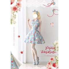 Forest Wardrobe - Summer Berry Picture Book - Elegant Classic Lolita Dress Halter Neckline Floral Print Dress