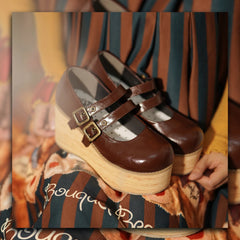 MODO - Retro Lolita Round Toe Wood Bottom Shoes