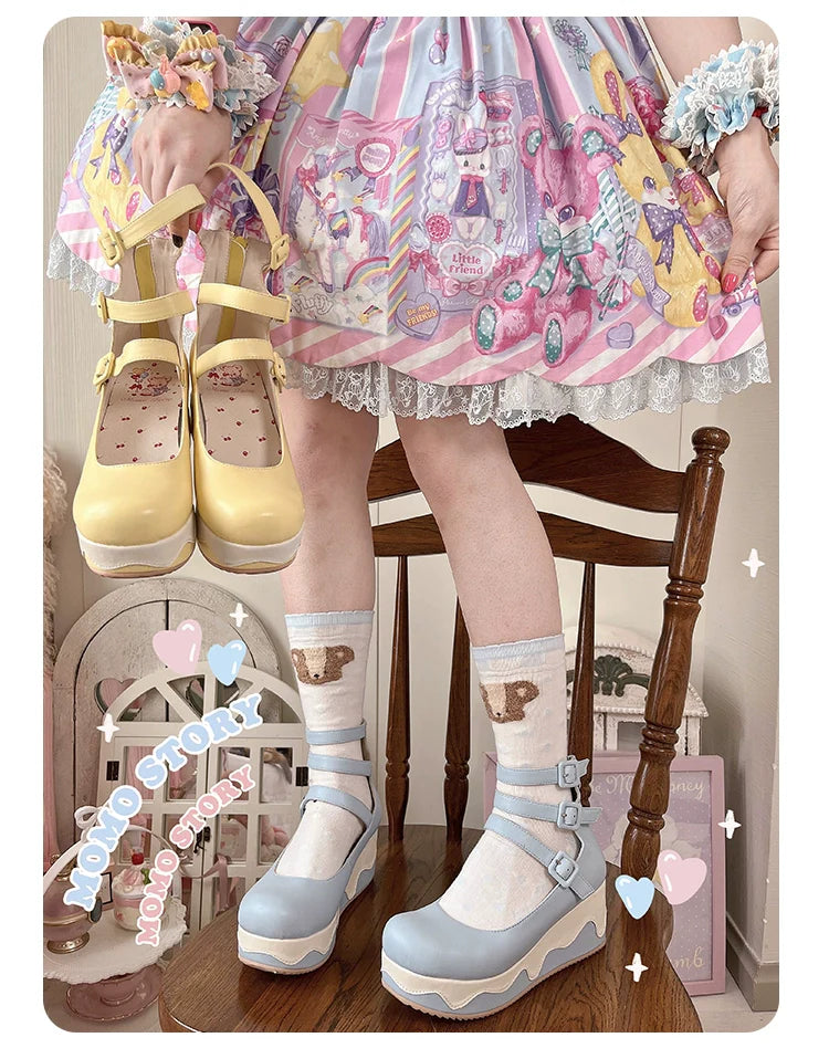 Momo - Bear Birthday Party - Kwaii Lolita Shoes Round Toe Platform Shoes