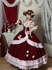 Meowing and fruity - Rose Ode - Retro Elegant Lolita Satin OP with Rose Decorations