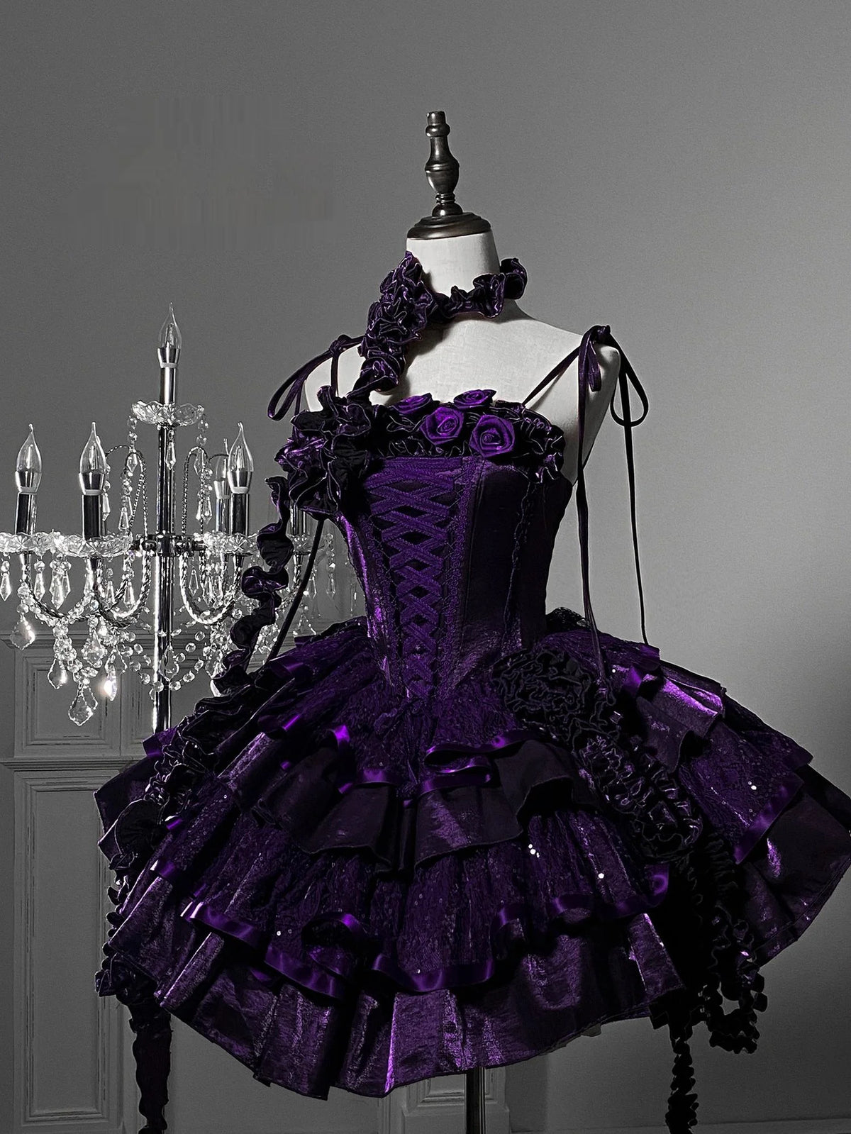 Silent Manor - Purple Gothic Lolita JSK with Built-in Soft Fishbone