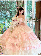 Diamond Honey - Love and Roses - Princess Bridal Wedding Lolita Dress With Rose Detail and Tiered Skirt