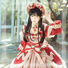 Elpress L - Peach Fragrance - Country Lolita Multicolors Strawberry Lolita OP Dress
