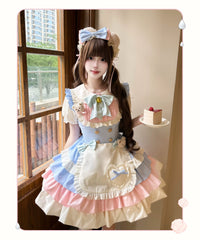 Platycodon House - Cream Puff - Sweet Lolita Apron OP Dress, Bunny & Bear Details