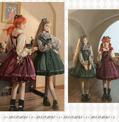 Forest Fluorescent Carps - Classic Lolita Salopette Set Violin Preppy Style Dress