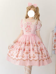 Strawberry Witch - Rose Garden Bunny - Daily Lolita Rose Bunny Printing OP JSK Dress Set