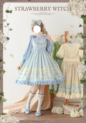 Strawberry Witch - Lily of the Valley Kitten - Country Lolita OP with Embroidery and Cat Print