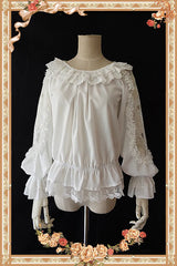 Infanta - Jenny Cookies - Classic Lolita Chiffon Blouse with Hollow-out Lace Shoulder