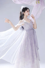 Meow Studio - Han Lolita Dress Side Slit Purple JSK Dress