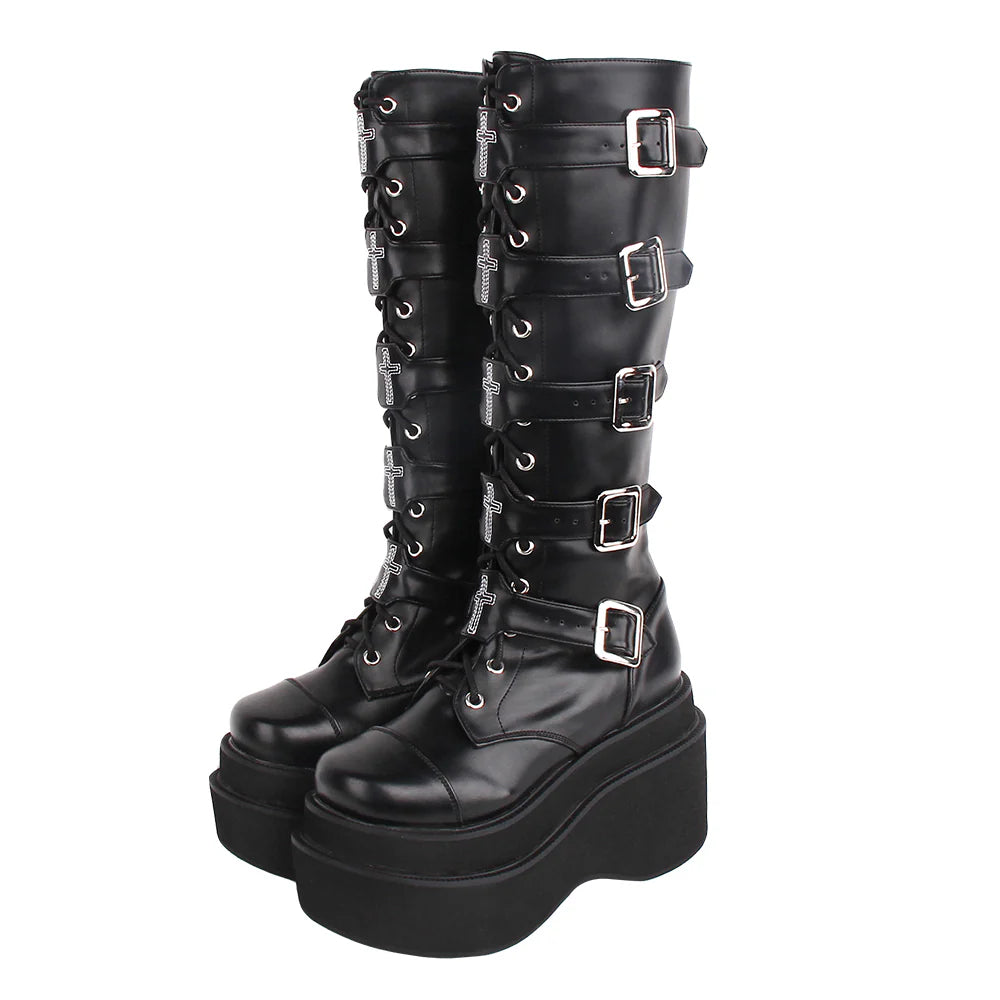 Angelic Imprint - J-fashion Punk Lolita Classic Black High Boots
