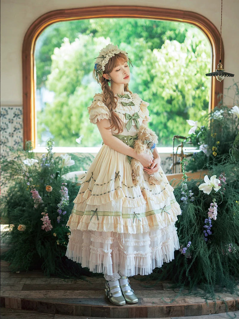 Lemon Cantata - Lily of the Valley - Country Lolita OP Dress, Tiered Ruffles