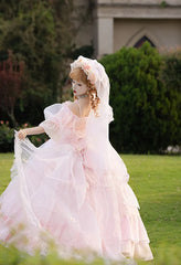 Daydream Whisper - Misty Rose Sea - Plus Size Wedding Lolita JSK with Puffy Tiered Skirt
